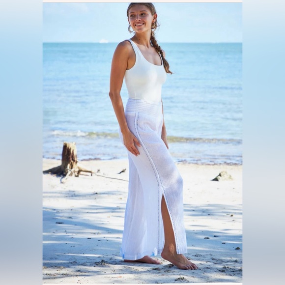 Debbie Katz Pants - White Crochet Maxi Skirt with Side Slit